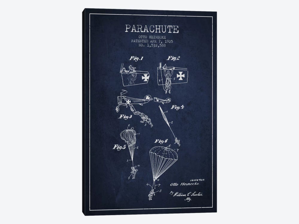 Parachute 3 Navy Blue Patent Blueprint by Aged Pixel 1-piece Canvas Print