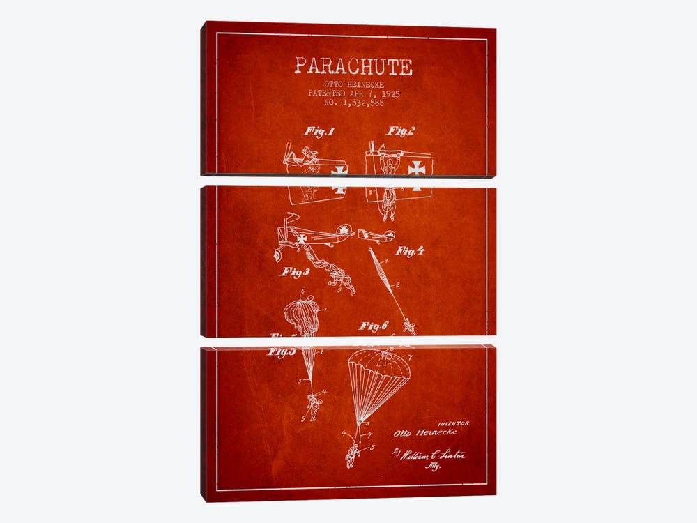 Parachute 3 Red Patent Blueprint by Aged Pixel 3-piece Canvas Art