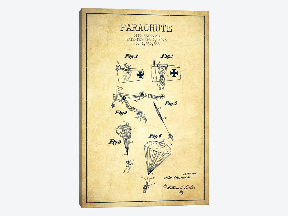 Parachute 3 Vintage Patent Blueprint by Aged Pixel 1-piece Canvas Art Print
