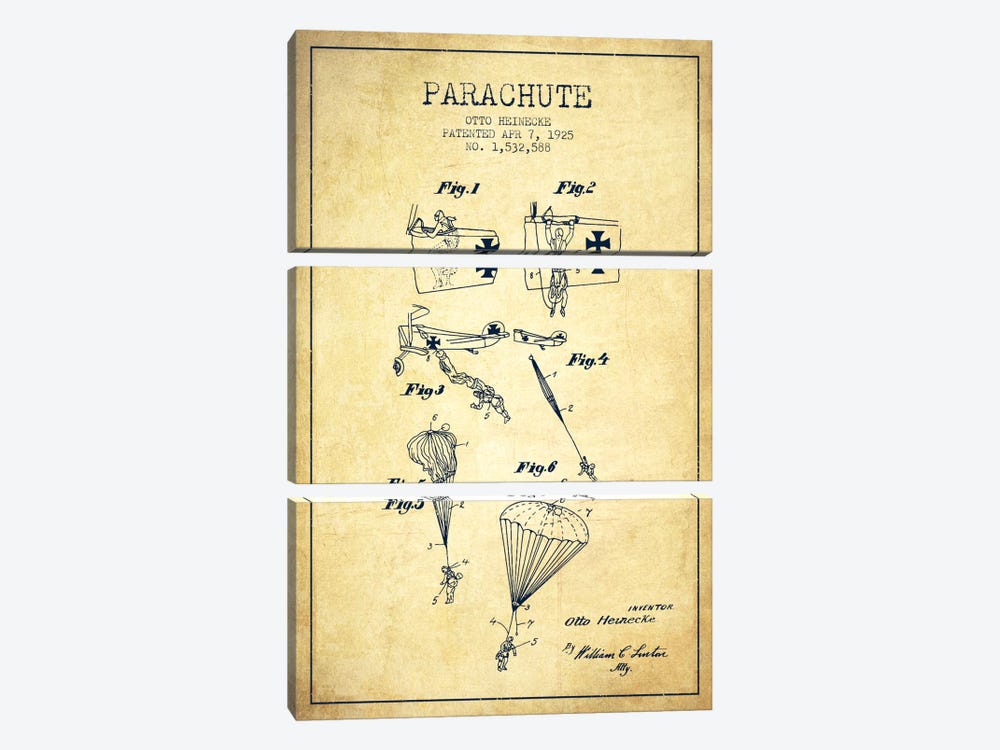 Parachute 3 Vintage Patent Blueprint by Aged Pixel 3-piece Art Print