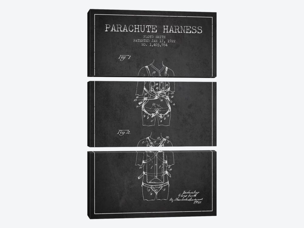 Parachute 4 Charcoal Patent Blueprint by Aged Pixel 3-piece Canvas Print