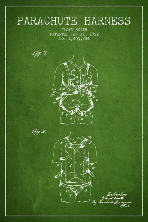 Parachute 4 Green Patent Blueprint by Aged Pixel wall art