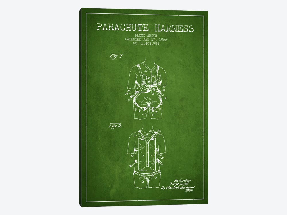 Parachute 4 Green Patent Blueprint by Aged Pixel 1-piece Canvas Artwork