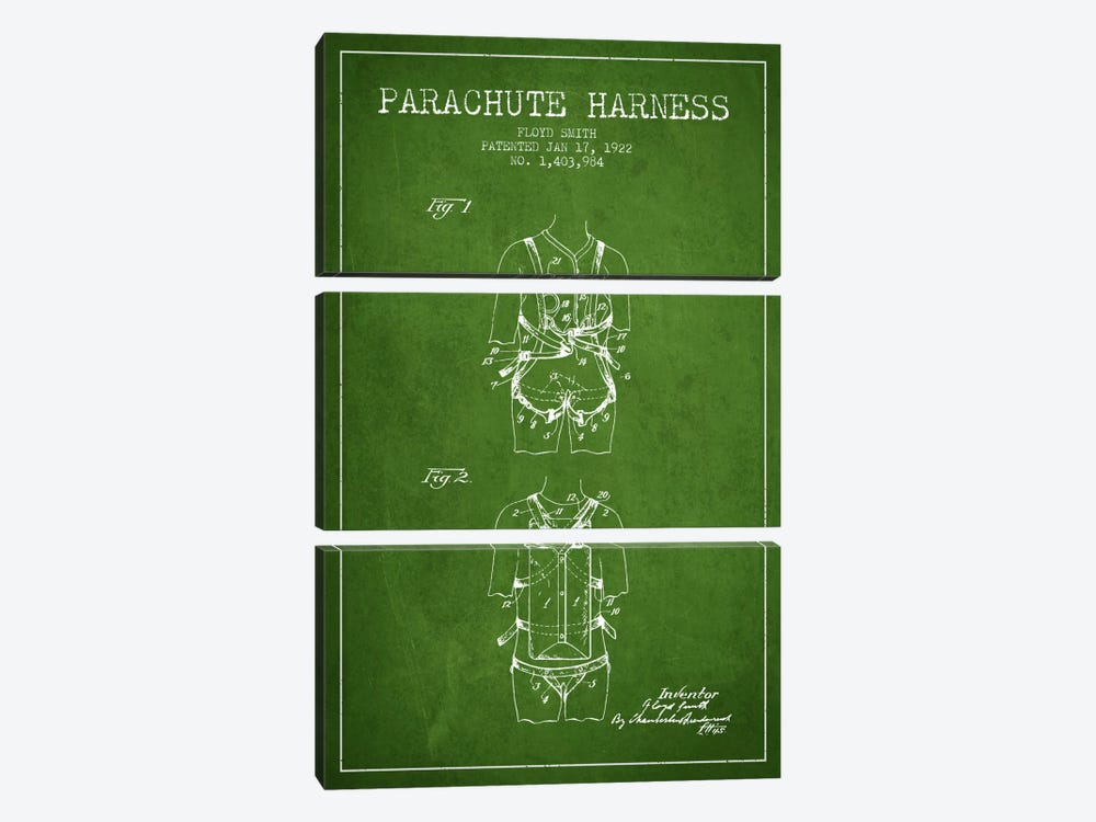 Parachute 4 Green Patent Blueprint by Aged Pixel 3-piece Canvas Art