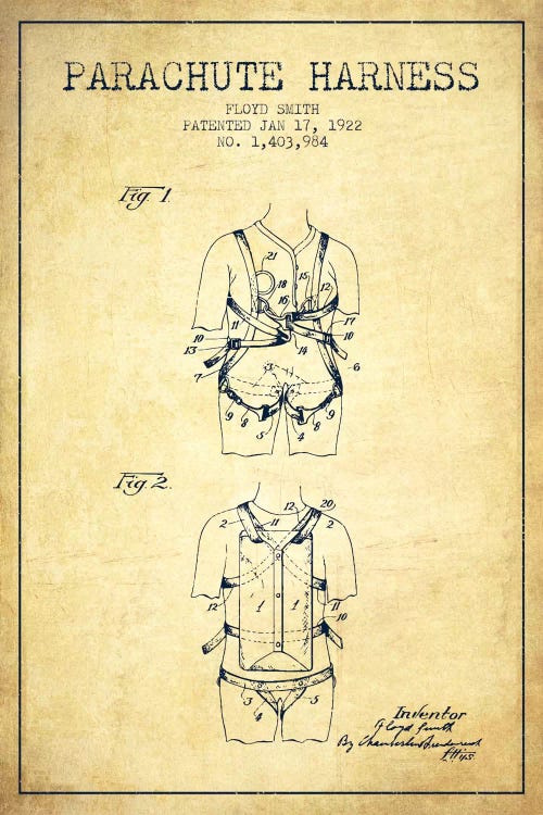 Parachute 4 Vintage Patent Blueprint by Aged Pixel wall art
