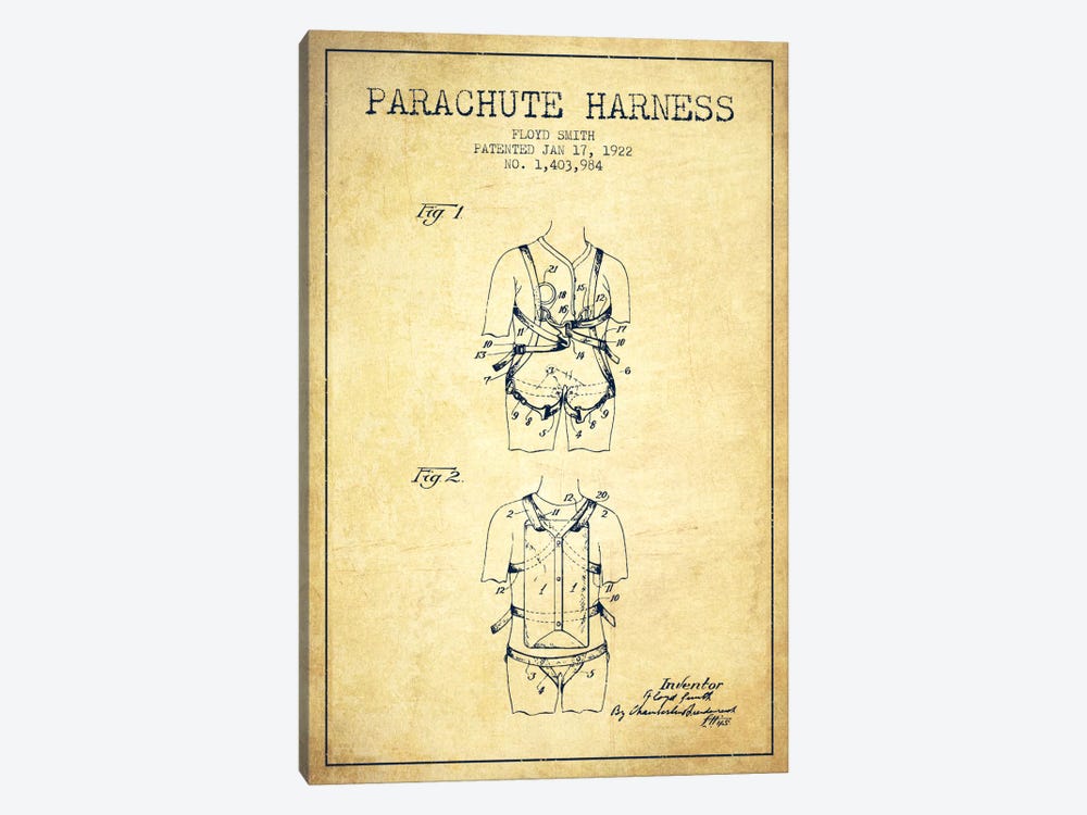 Parachute 4 Vintage Patent Blueprint by Aged Pixel 1-piece Canvas Art Print