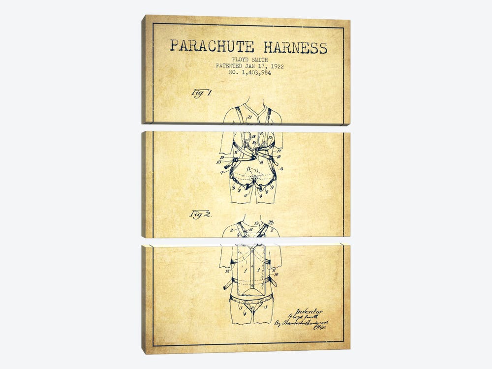 Parachute 4 Vintage Patent Blueprint by Aged Pixel 3-piece Art Print