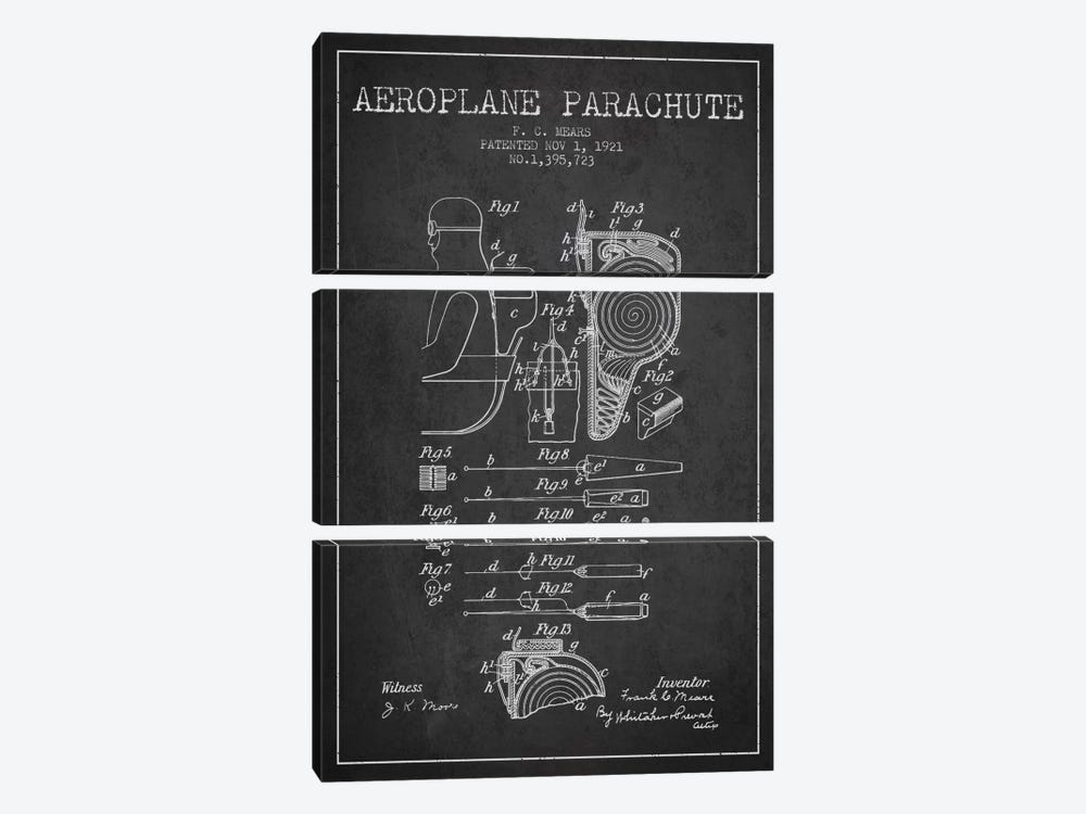 Parachute 5 Charcoal Patent Blueprint by Aged Pixel 3-piece Canvas Art