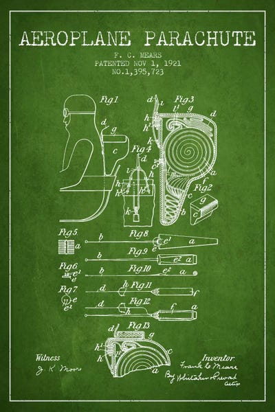 Parachute 5 Green Patent Blueprint by Aged Pixel canvas print