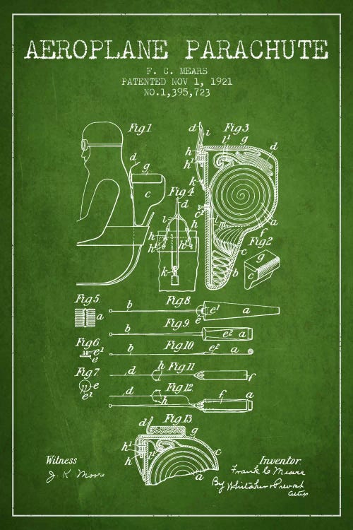Parachute 5 Green Patent Blueprint by Aged Pixel wall art