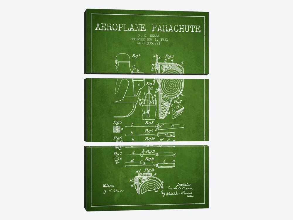 Parachute 5 Green Patent Blueprint by Aged Pixel 3-piece Art Print