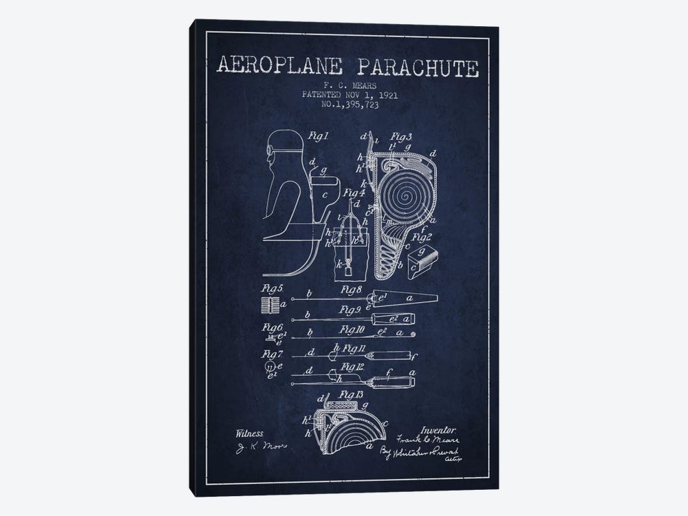 Parachute 5 Navy Blue Patent Blueprint by Aged Pixel 1-piece Canvas Wall Art