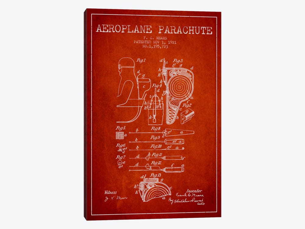 Parachute 5 Red Patent Blueprint by Aged Pixel 1-piece Canvas Print