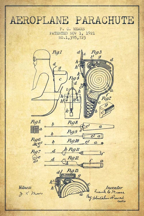 Parachute 5 Vintage Patent Blueprint by Aged Pixel wall art