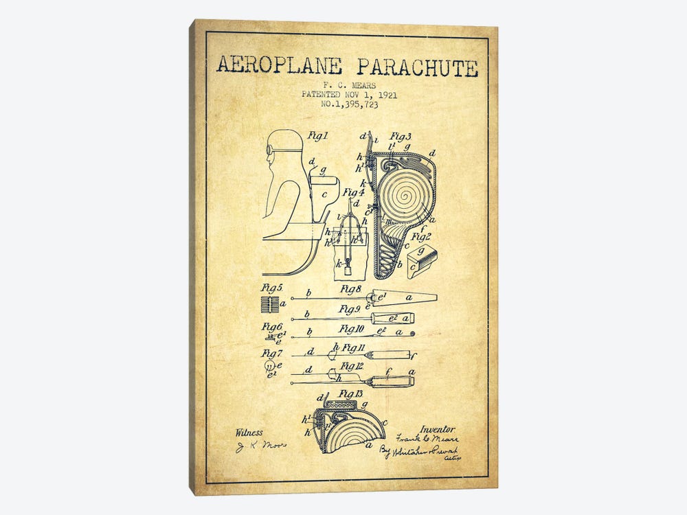 Parachute 5 Vintage Patent Blueprint by Aged Pixel 1-piece Canvas Artwork