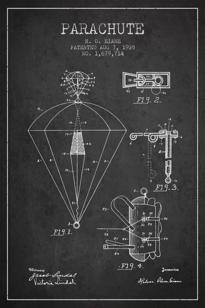 Parachute 6 Charcoal Patent Blueprint by Aged Pixel canvas print