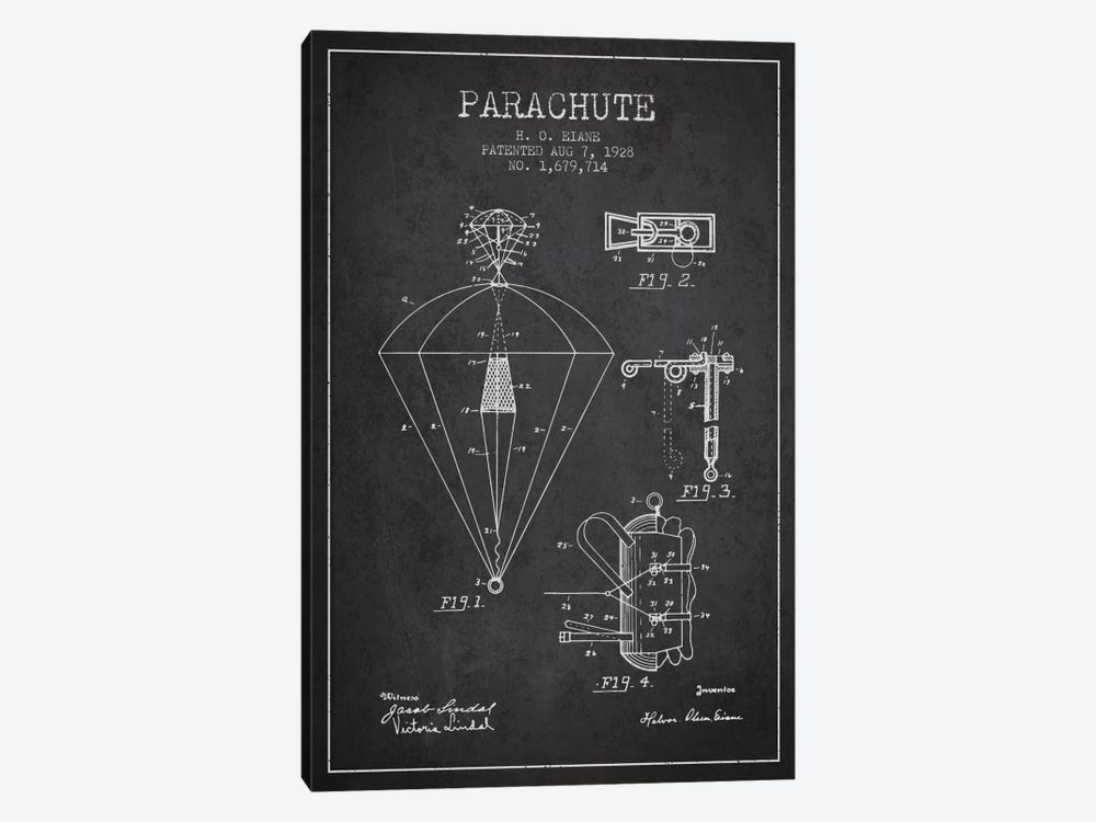 Parachute 6 Charcoal Patent Blueprint by Aged Pixel 1-piece Canvas Art