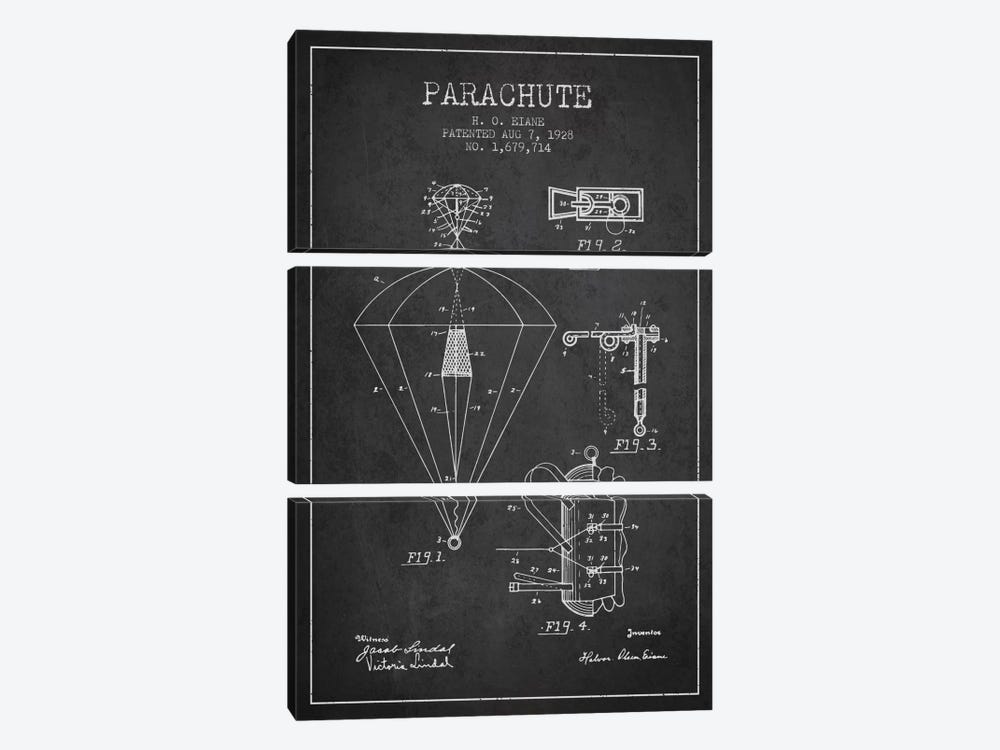 Parachute 6 Charcoal Patent Blueprint by Aged Pixel 3-piece Canvas Artwork