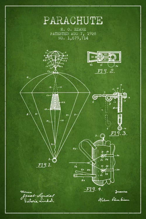 Parachute 6 Green Patent Blueprint