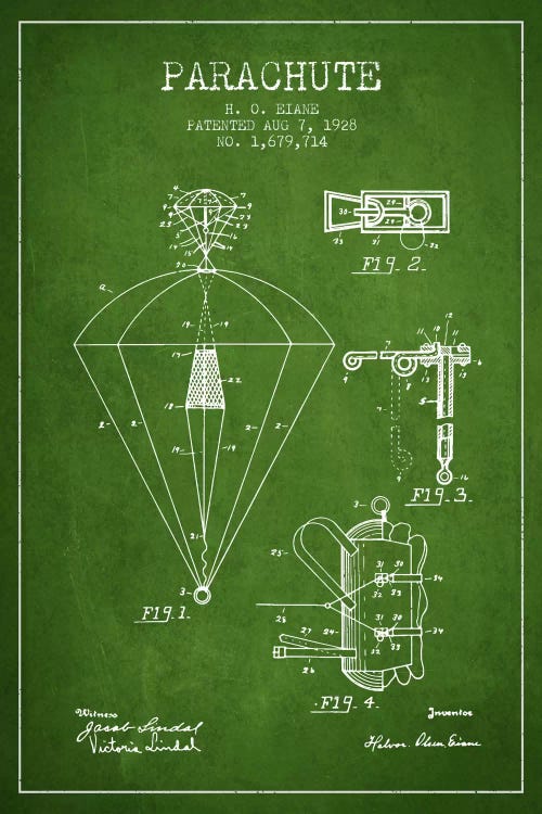 Parachute 6 Green Patent Blueprint by Aged Pixel wall art