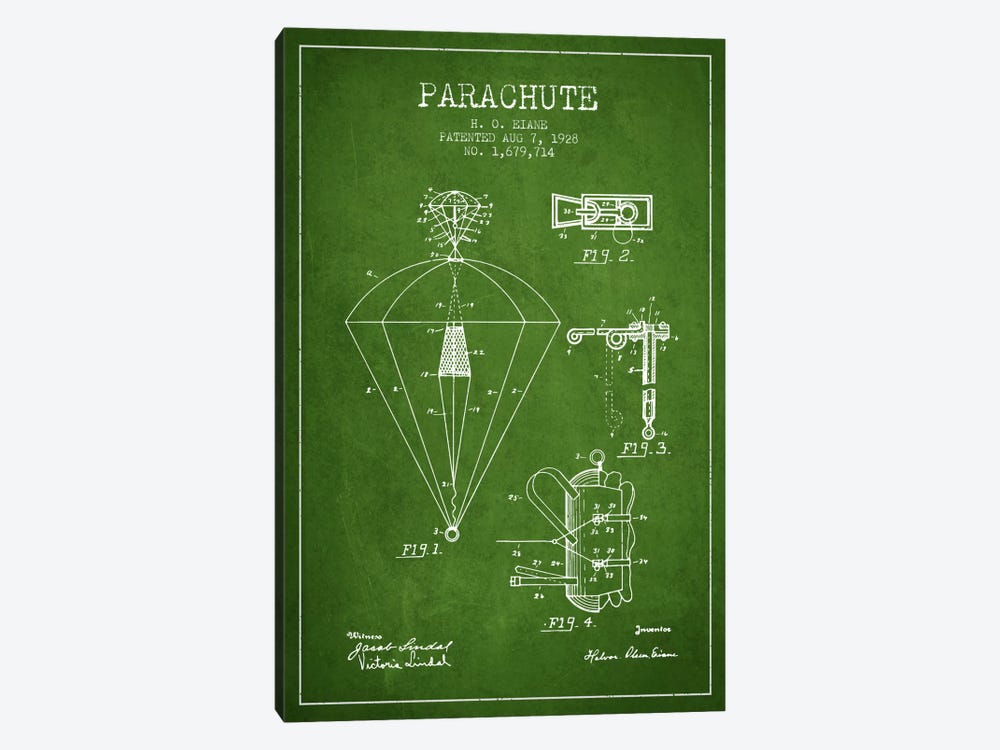 Parachute 6 Green Patent Blueprint by Aged Pixel 1-piece Art Print