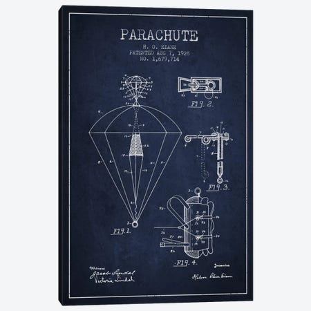 Parachute 6 Navy Blue Patent Blueprint Canvas Print #ADP2432} by Aged Pixel Canvas Art Print