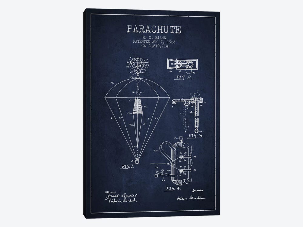 Parachute 6 Navy Blue Patent Blueprint by Aged Pixel 1-piece Canvas Wall Art