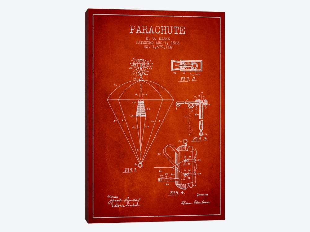 Parachute 6 Red Patent Blueprint by Aged Pixel 1-piece Art Print