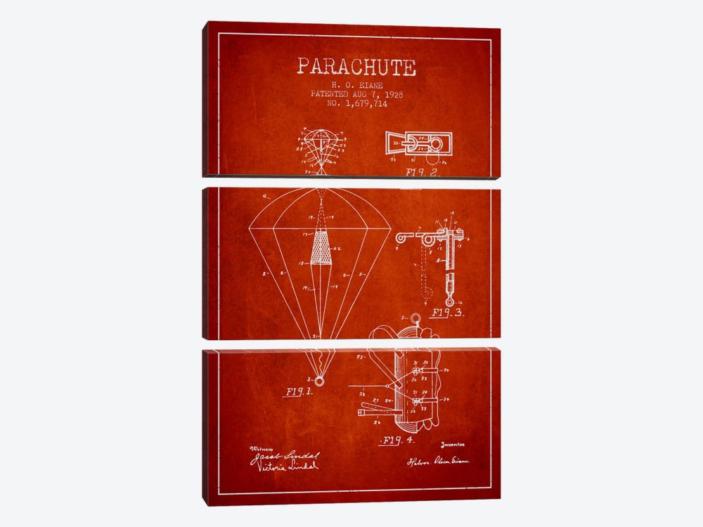 Parachute 6 Red Patent Blueprint by Aged Pixel 3-piece Canvas Art Print
