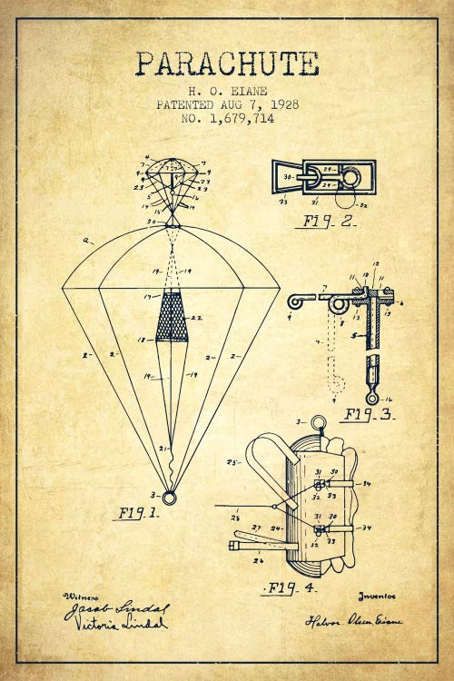 Parachute 6 Vintage Patent Blueprint by Aged Pixel wall art