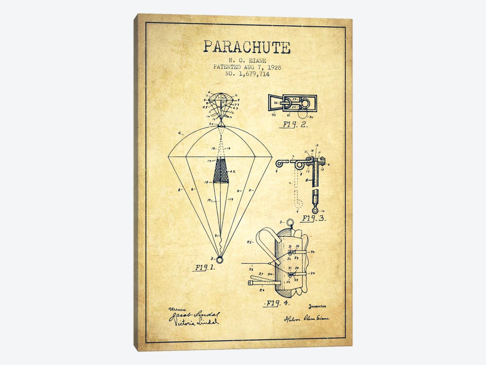 Parachute 6 Vintage Patent Blueprint by Aged Pixel 1-piece Canvas Art
