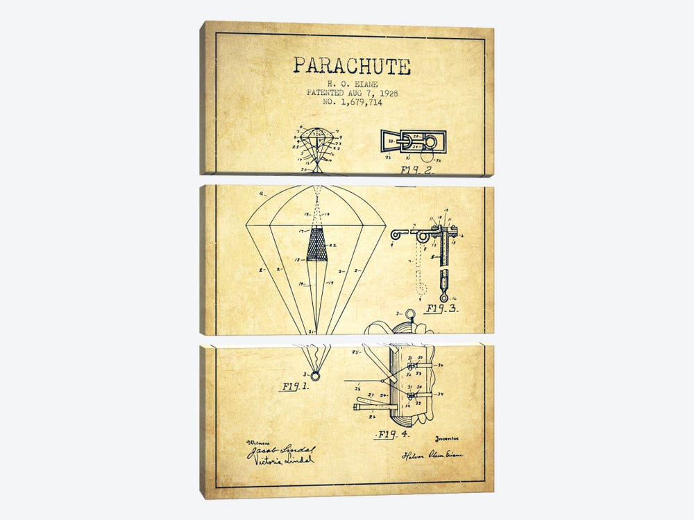 Parachute 6 Vintage Patent Blueprint by Aged Pixel 3-piece Canvas Wall Art