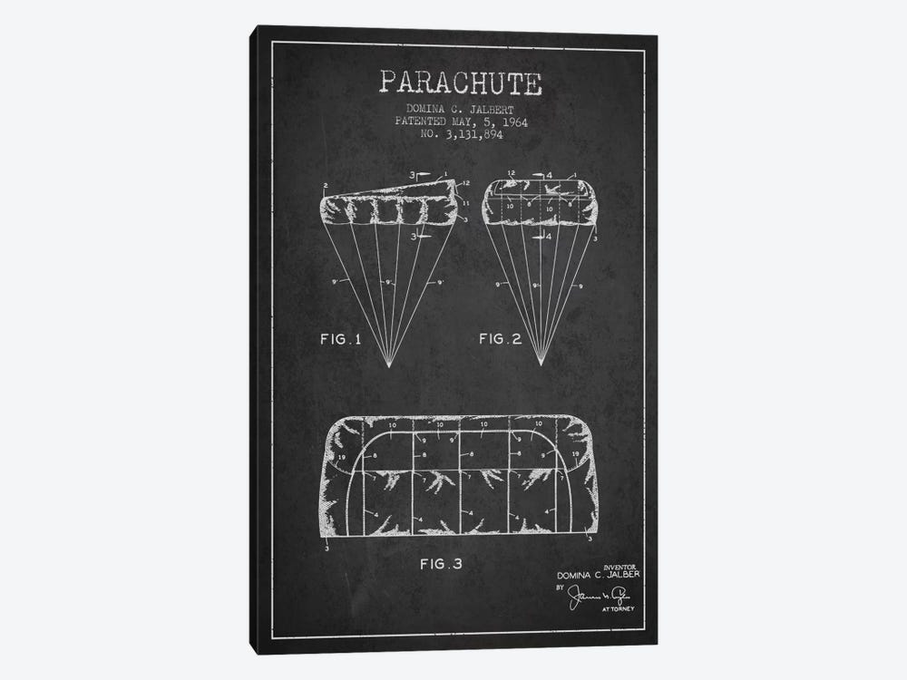Parachute Charcoal Patent Blueprint by Aged Pixel 1-piece Canvas Art Print