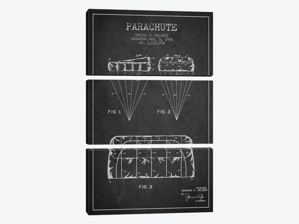 Parachute Charcoal Patent Blueprint by Aged Pixel 3-piece Canvas Print