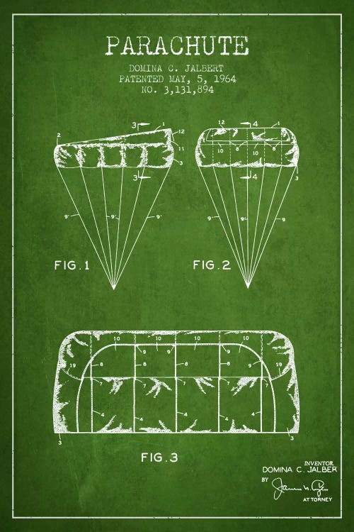 Parachute Green Patent Blueprint by Aged Pixel wall art