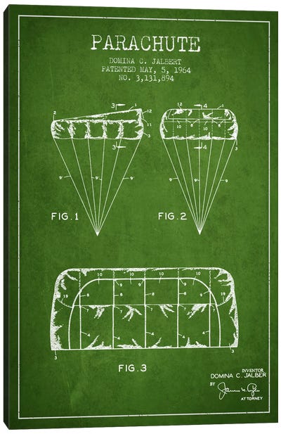 Parachute Green Patent Blueprint Canvas Art Print
