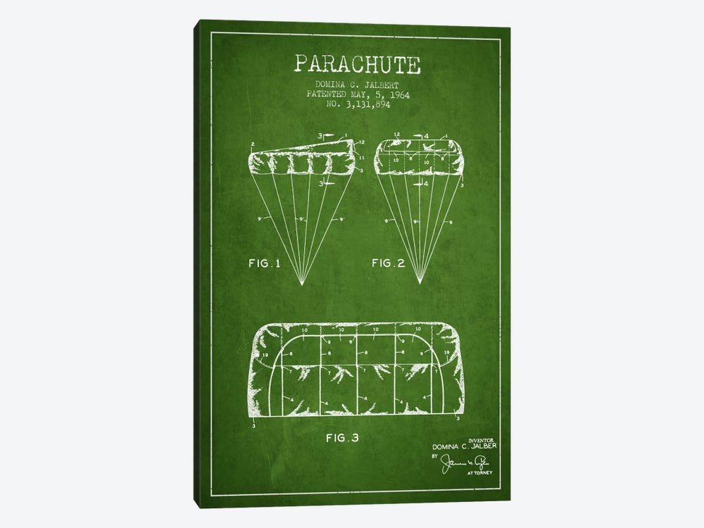 Parachute Green Patent Blueprint by Aged Pixel 1-piece Canvas Art
