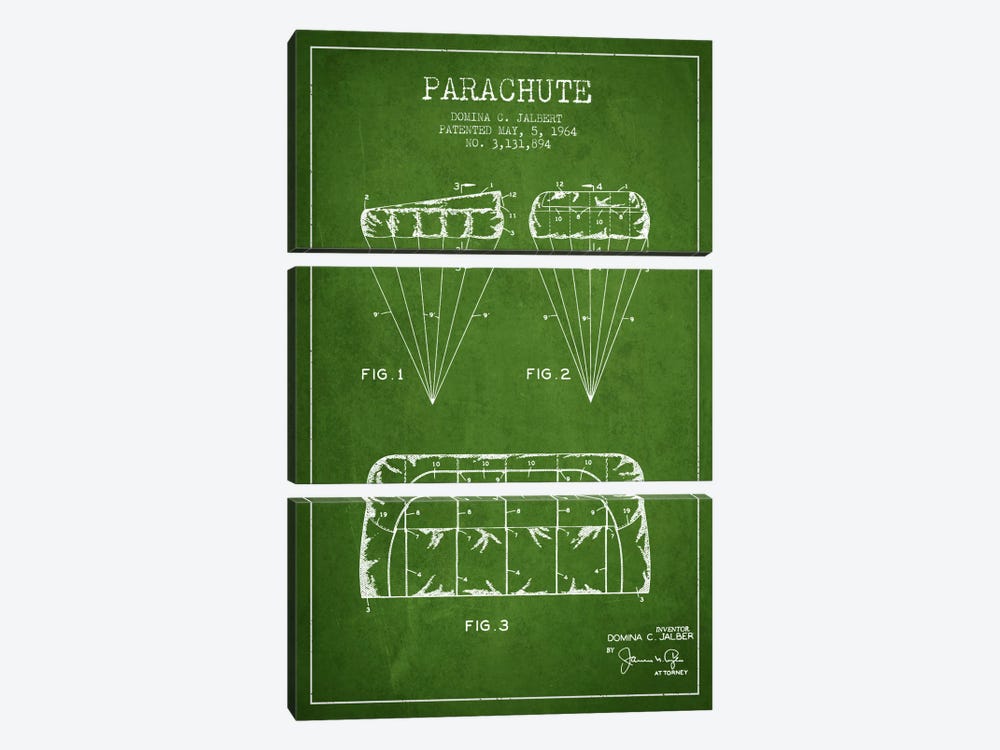 Parachute Green Patent Blueprint by Aged Pixel 3-piece Canvas Artwork