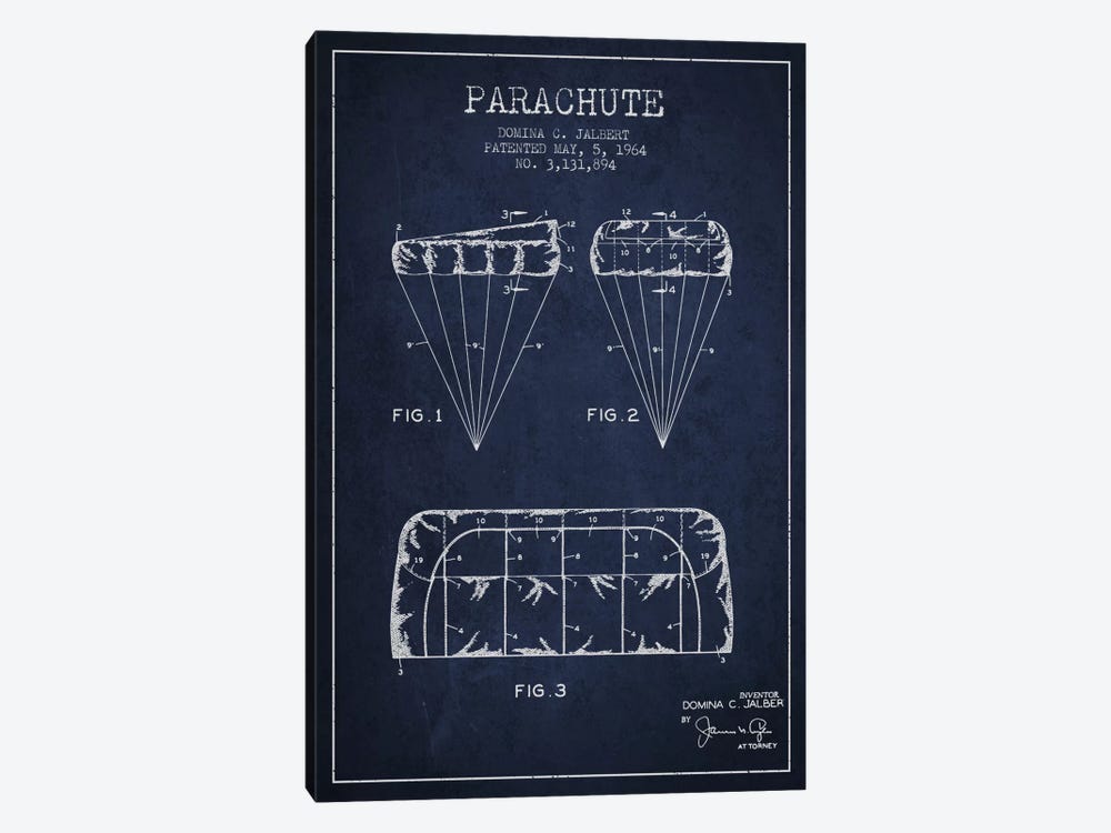 Parachute Navy Blue Patent Blueprint by Aged Pixel 1-piece Art Print