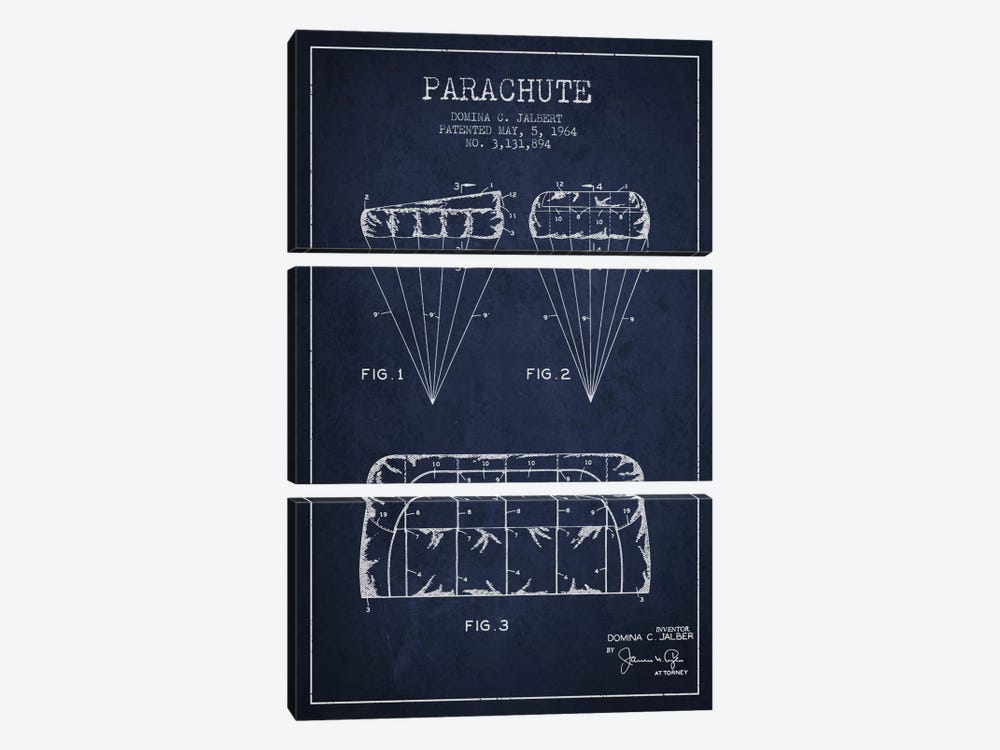 Parachute Navy Blue Patent Blueprint by Aged Pixel 3-piece Canvas Art Print