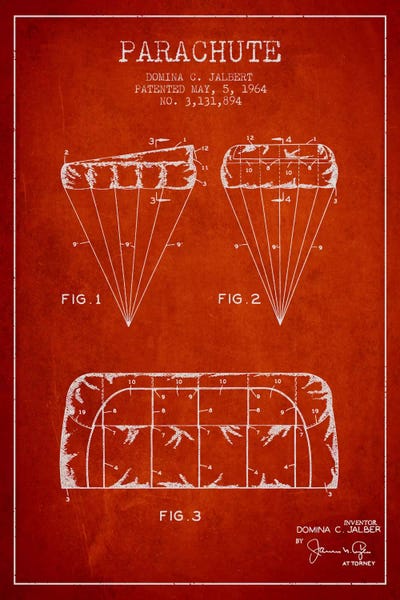 Aviation Blueprints: Parachute Red Patent Blueprint by Aged Pixel