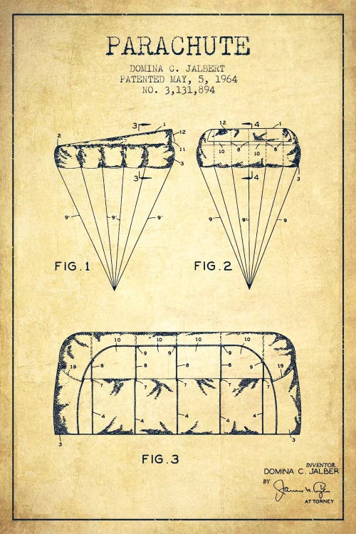Parachute Vintage Patent Blueprint by Aged Pixel wall art