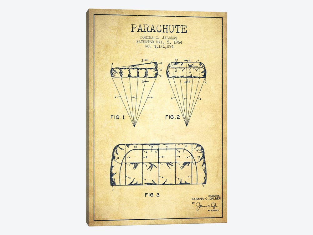 Parachute Vintage Patent Blueprint by Aged Pixel 1-piece Art Print