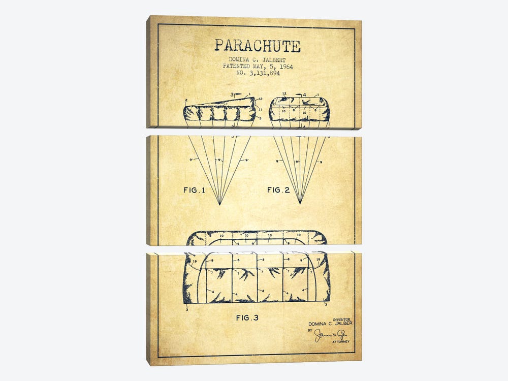 Parachute Vintage Patent Blueprint by Aged Pixel 3-piece Canvas Print