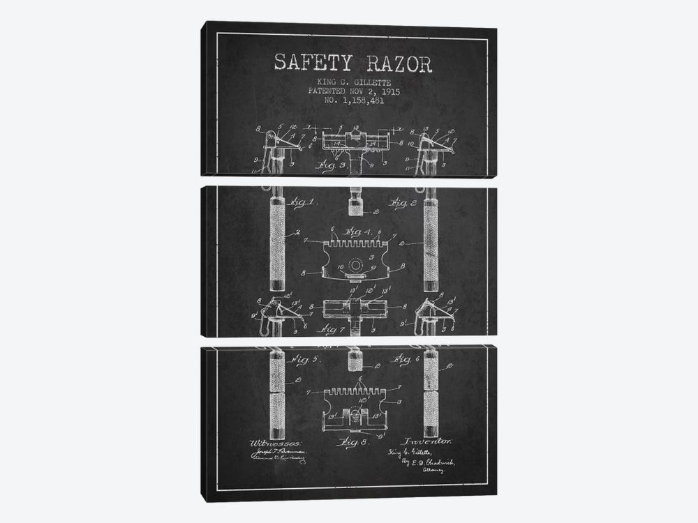 Razor Charcoal Patent Blueprint by Aged Pixel 3-piece Canvas Print
