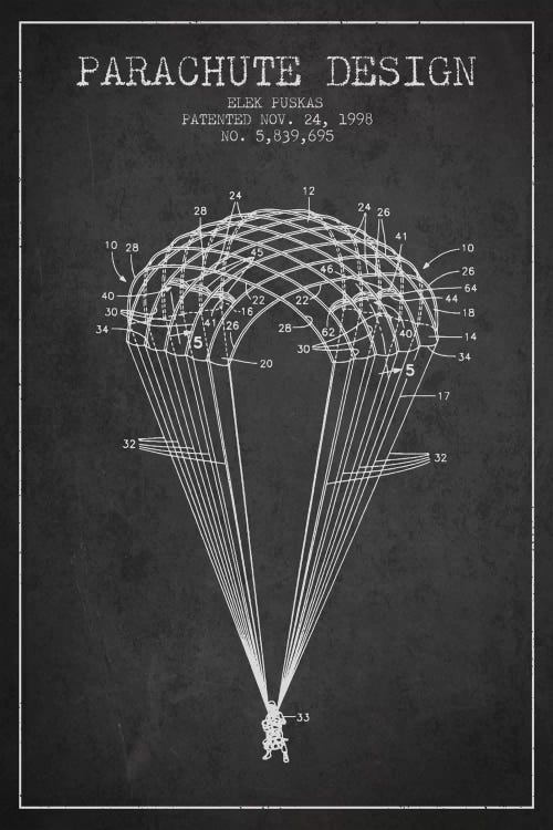 Parachute Design Charcoal Patent Blueprint