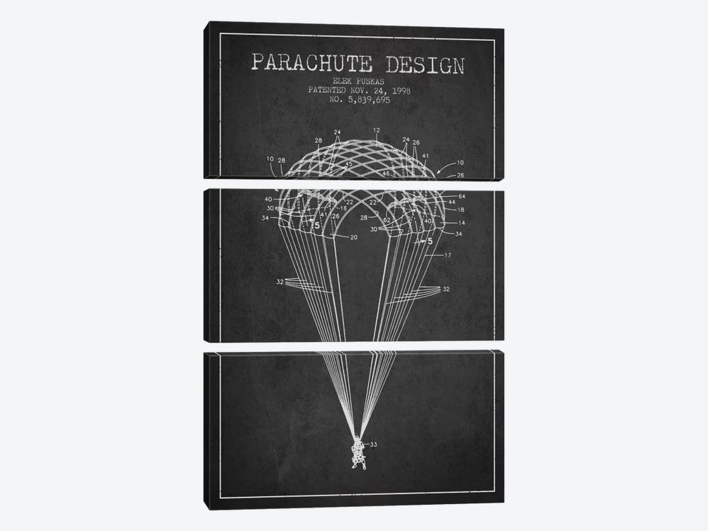 Parachute Design Charcoal Patent Blueprint by Aged Pixel 3-piece Canvas Print