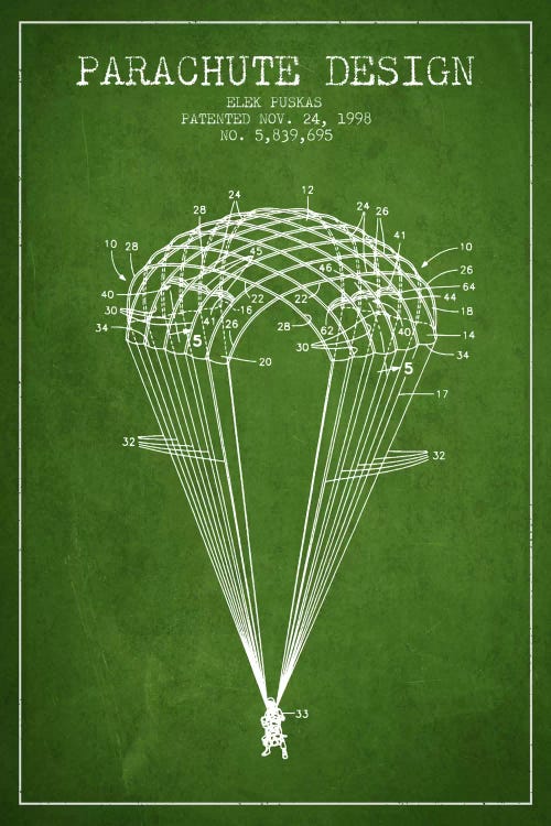 Parachute Design Green Patent Blueprint by Aged Pixel wall art