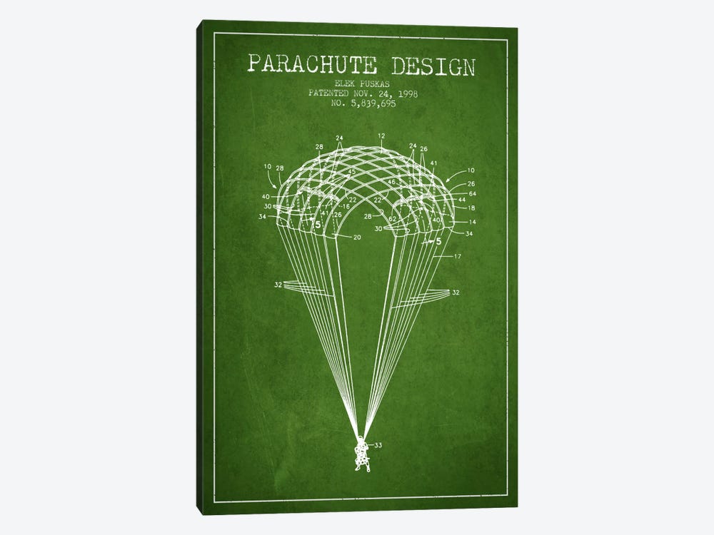 Parachute Design Green Patent Blueprint by Aged Pixel 1-piece Canvas Artwork