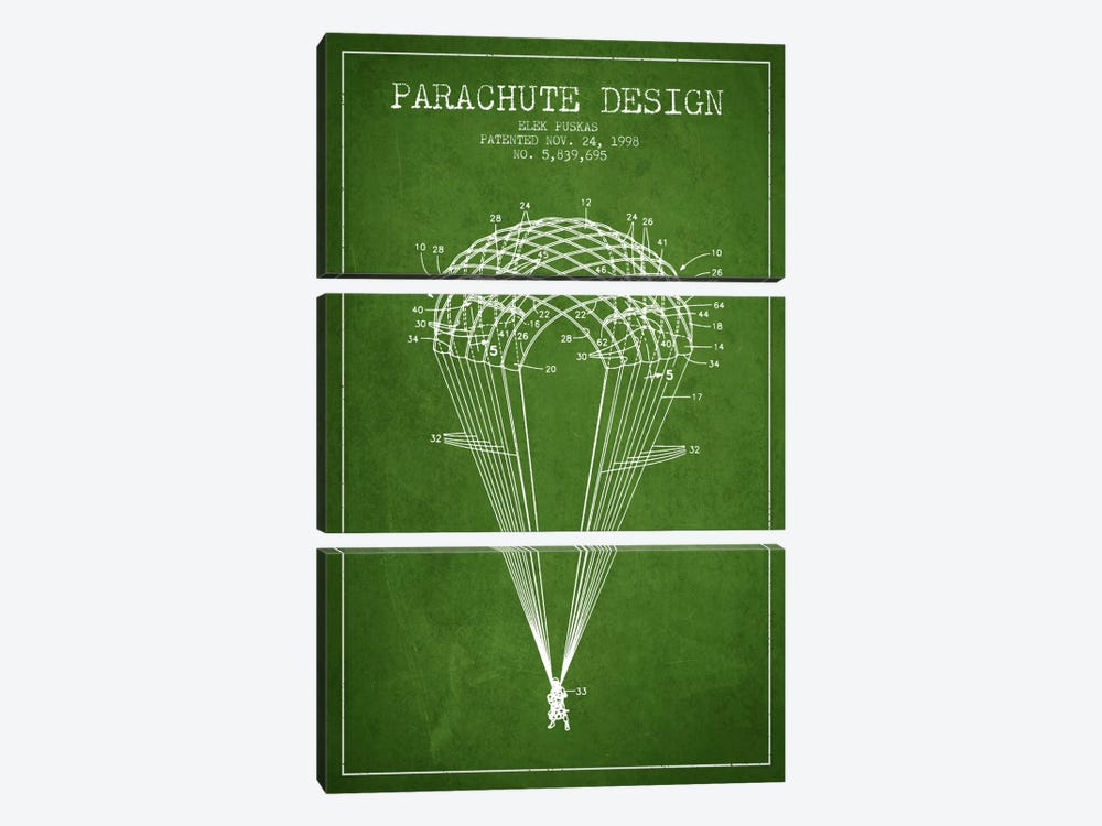 Parachute Design Green Patent Blueprint by Aged Pixel 3-piece Canvas Wall Art